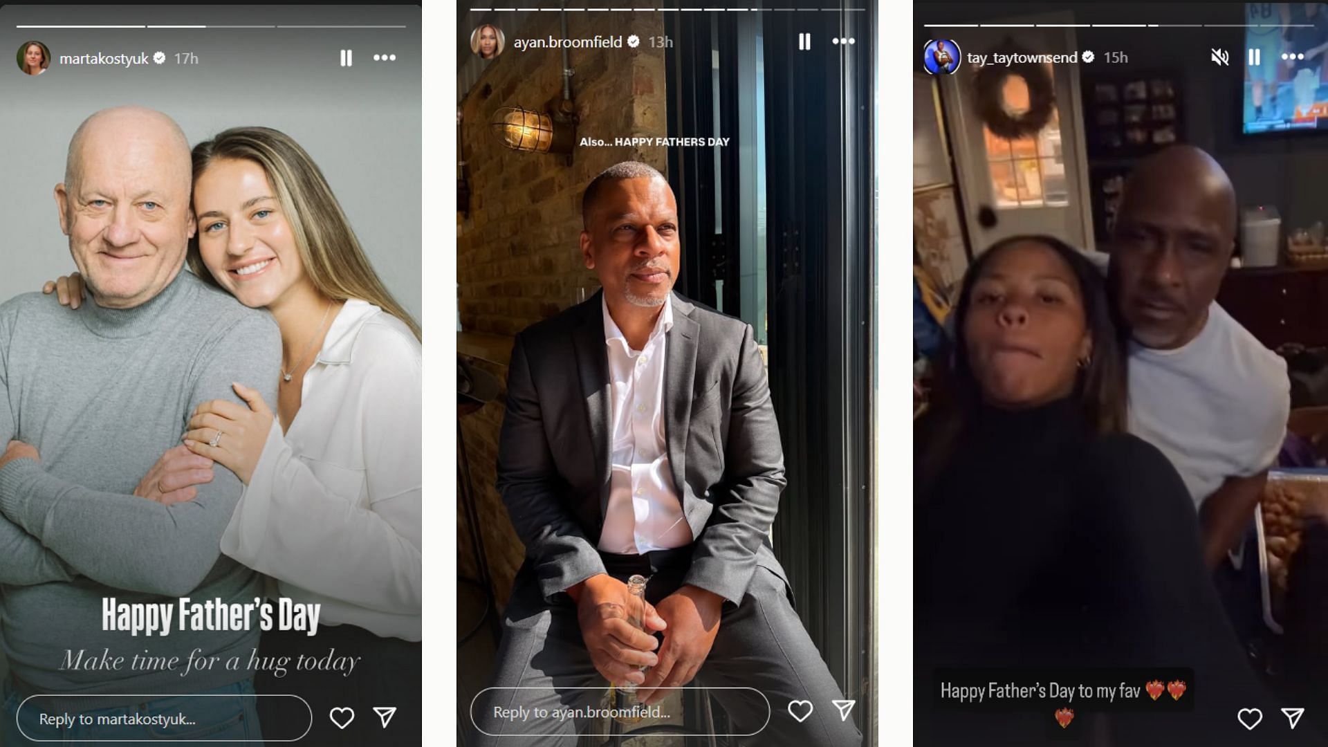 Marta Kostyuk, Ayan Broomfield, and Taylor Townsend's Instargam Stories | Instagram @ayan.broomfield; @tay_taytownsend; @martakostyuk